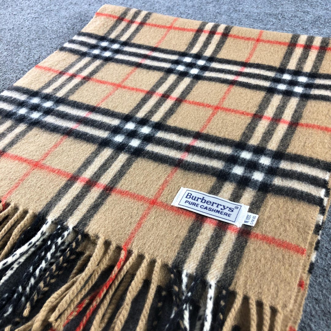 Vintage Burberrys Cashmere Scarf Classic Nova Check Beige Scarf