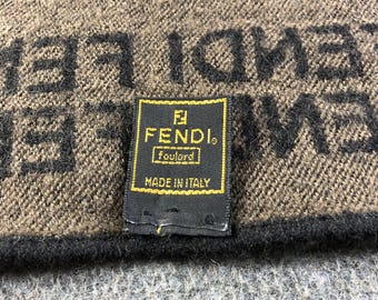 Vintage Fendi Scarf Brown Zucca Monogram 100% Wool, Authentic Made