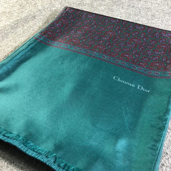 Vintage Christian Dior Scarf Green Paisley Silk Wool Blend Luxury