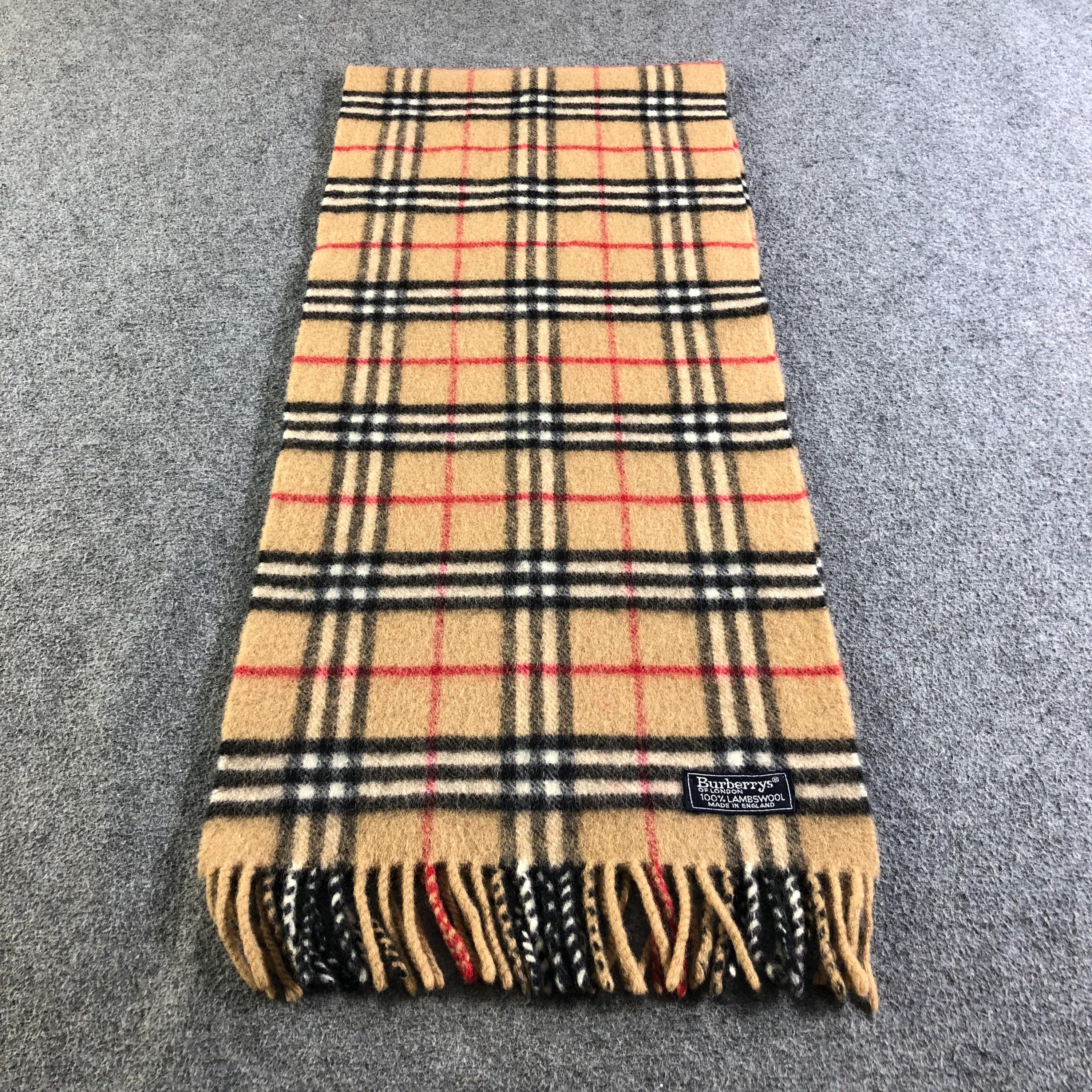 Vintage Burberrys of London Plaid Scarf, 100% Lambswool Made in