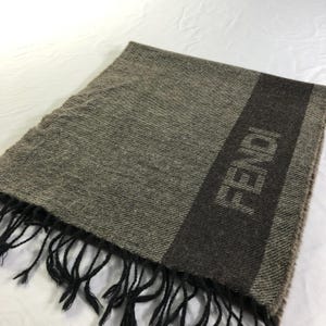 Vintage Fendi Scarf Brown Zucca Monogram 100% Wool, Authentic Made