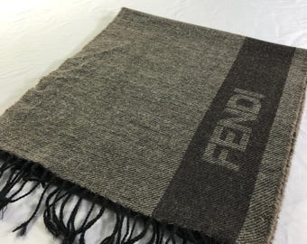Vintage Fendi Scarf Roma Italia Fendi Wool Scarf Vintage Fendi Wool Muffler Fendi Neck Scarf Vintage Fendi Wool Neckwear Fendi Monogram