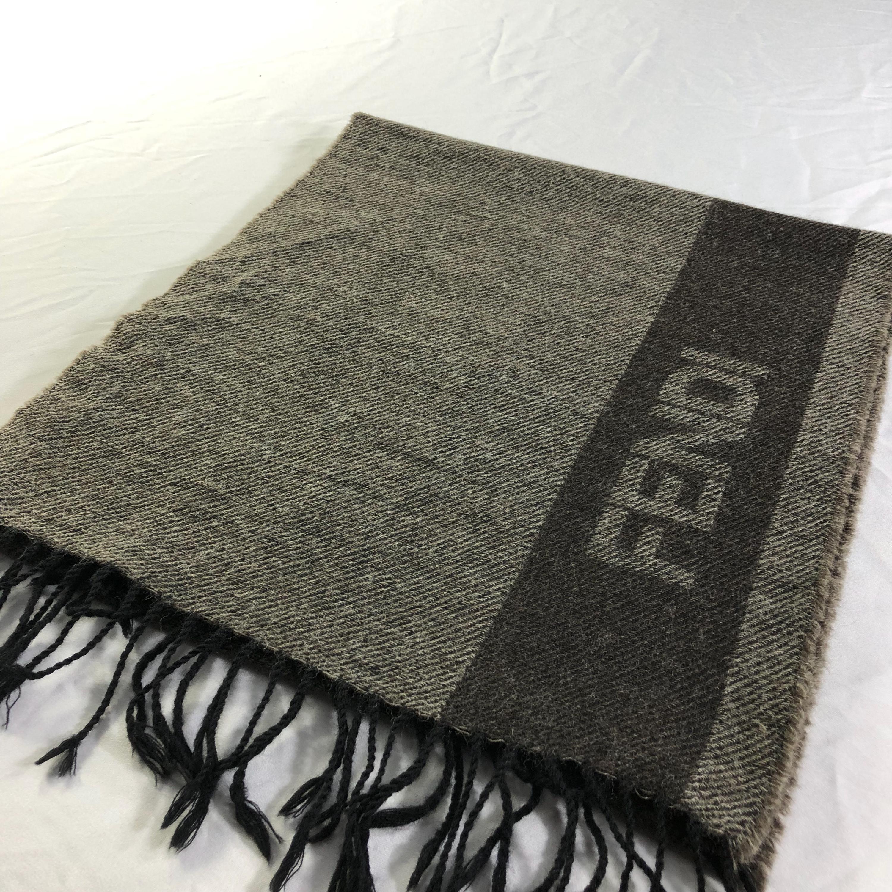 小物 FENDI Monogram Scarf Made in Italy Fendi Black Blue FF Zucca Monogram Logo Silk Fringe Hem Wrap Shawl