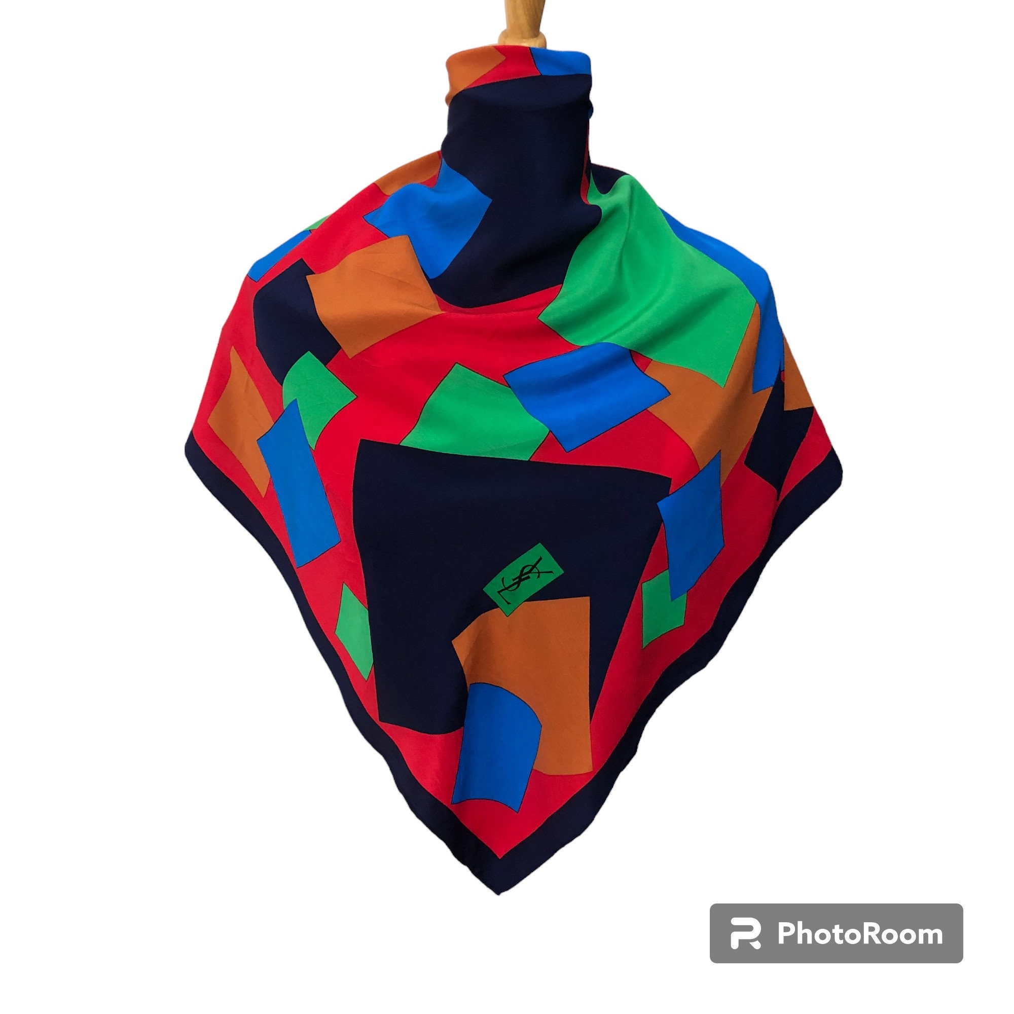イラン、シルクラグ/サイズ:42x100cm....ir34. Vintage Yves Saint Laurent Silk Scarf, YSL Foulard Geometric