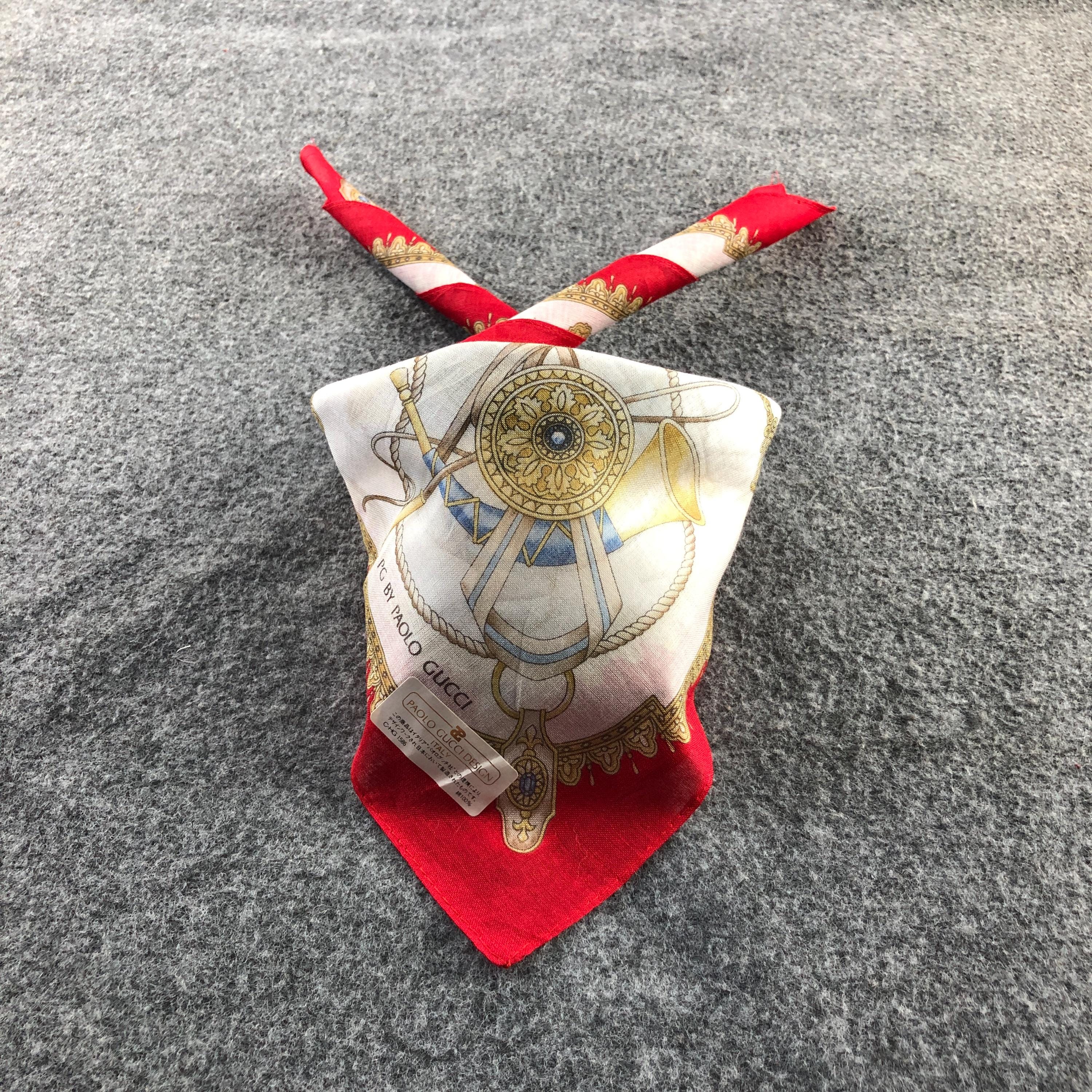 パオロ・グッチ Paolo Gucci 大判スカーフ シルク D560 NWT Vintage Paolo Gucci Design Silk Cotton Scarf Red White