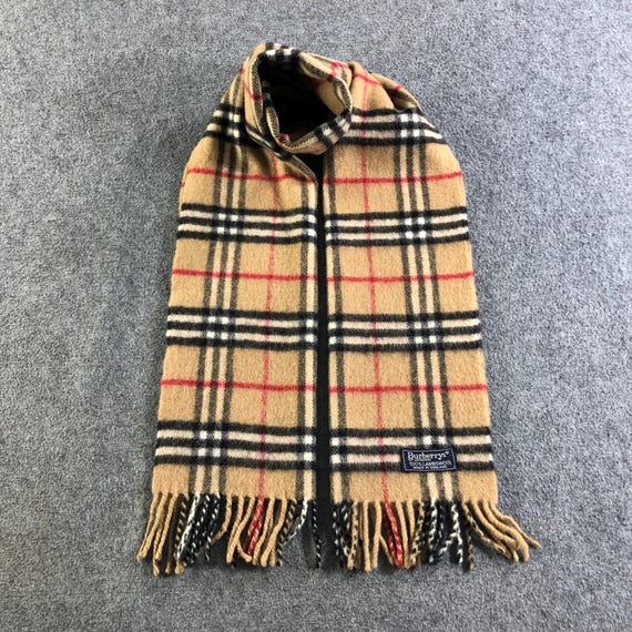 Vintage Burberrys of London Plaid Scarf, 100% Lambswool Made in