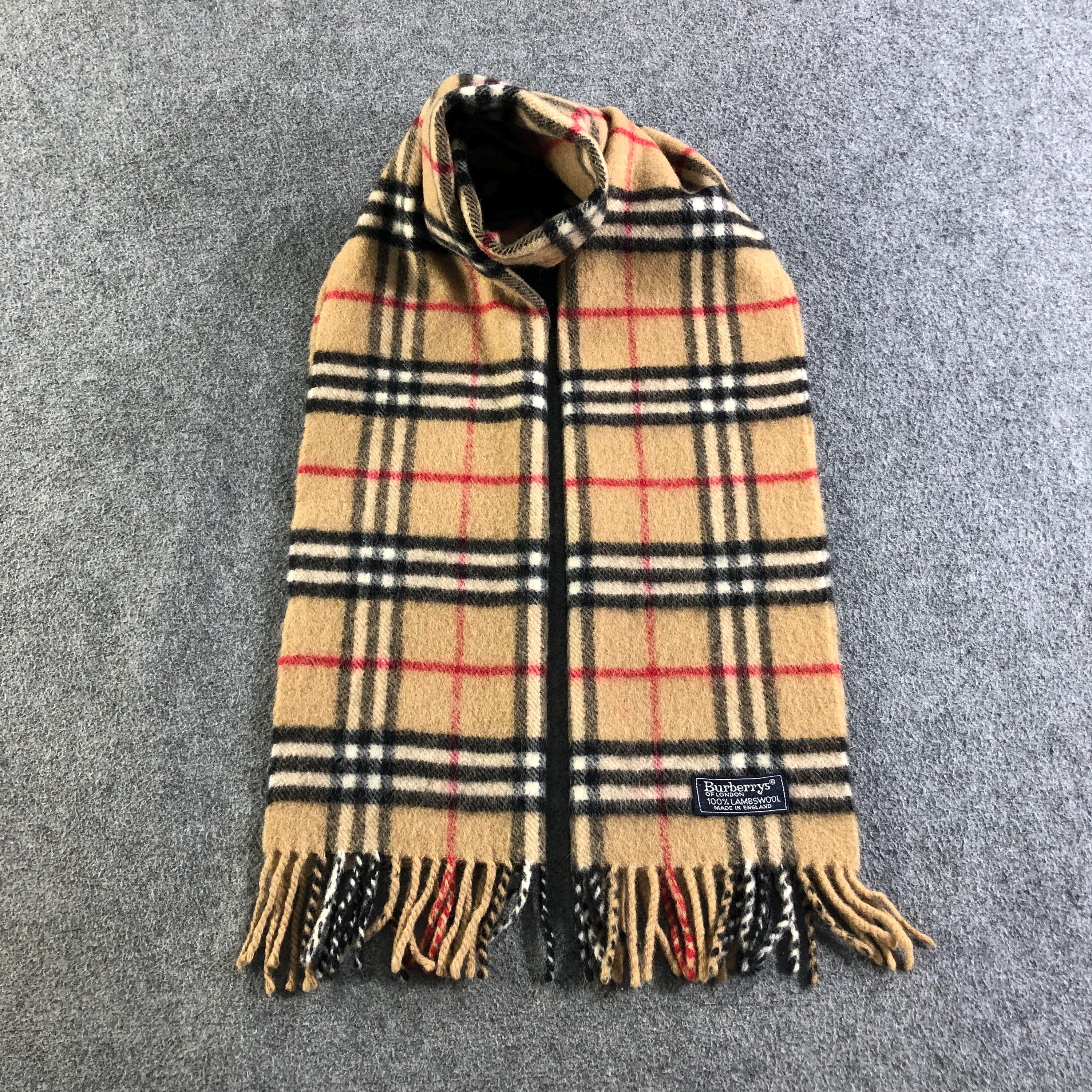Vintage Burberrys of London Plaid Scarf, 100% Lambswool Made in