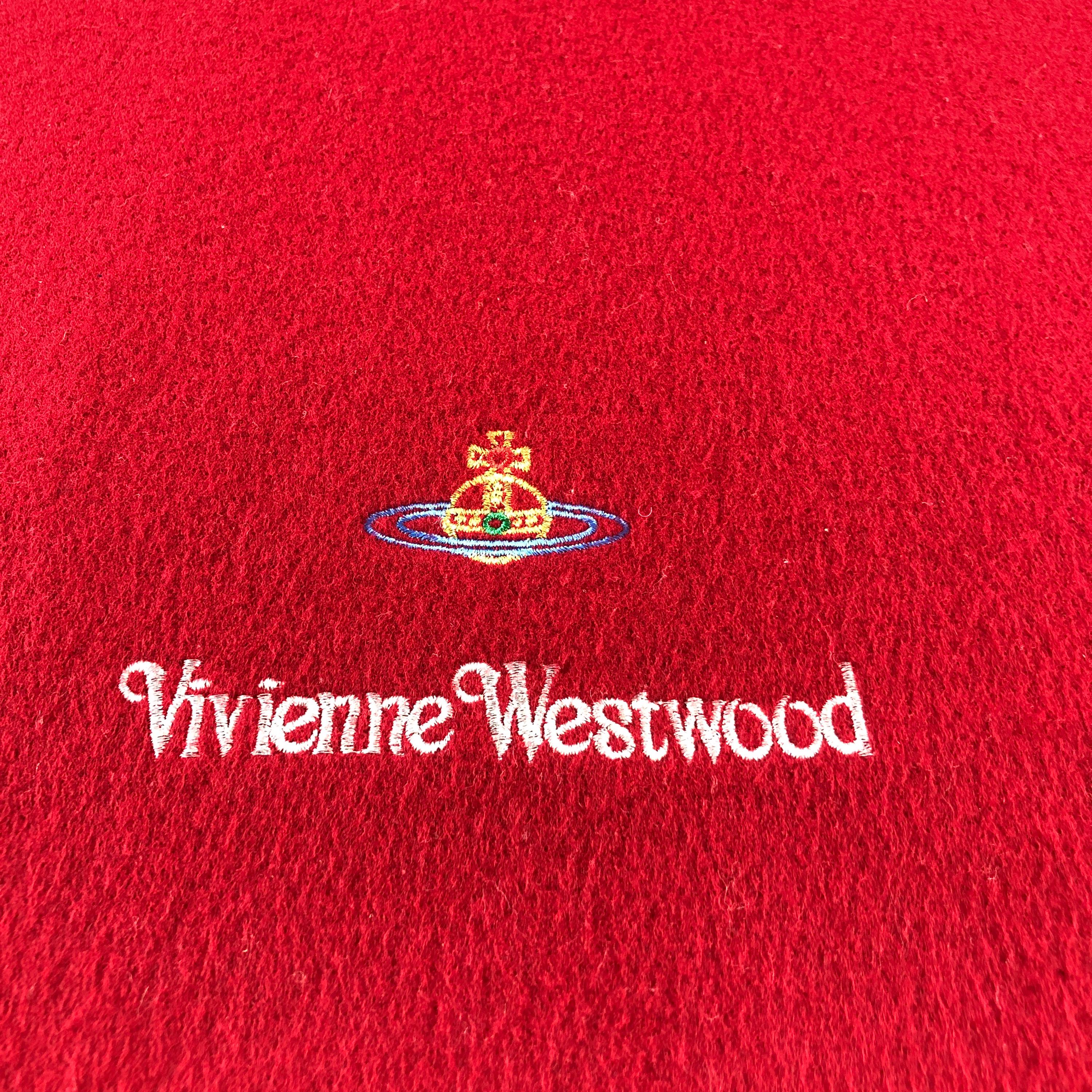 Vintage Vivienne Westwood Scarf, Made in Italy, Red Wool Fringed