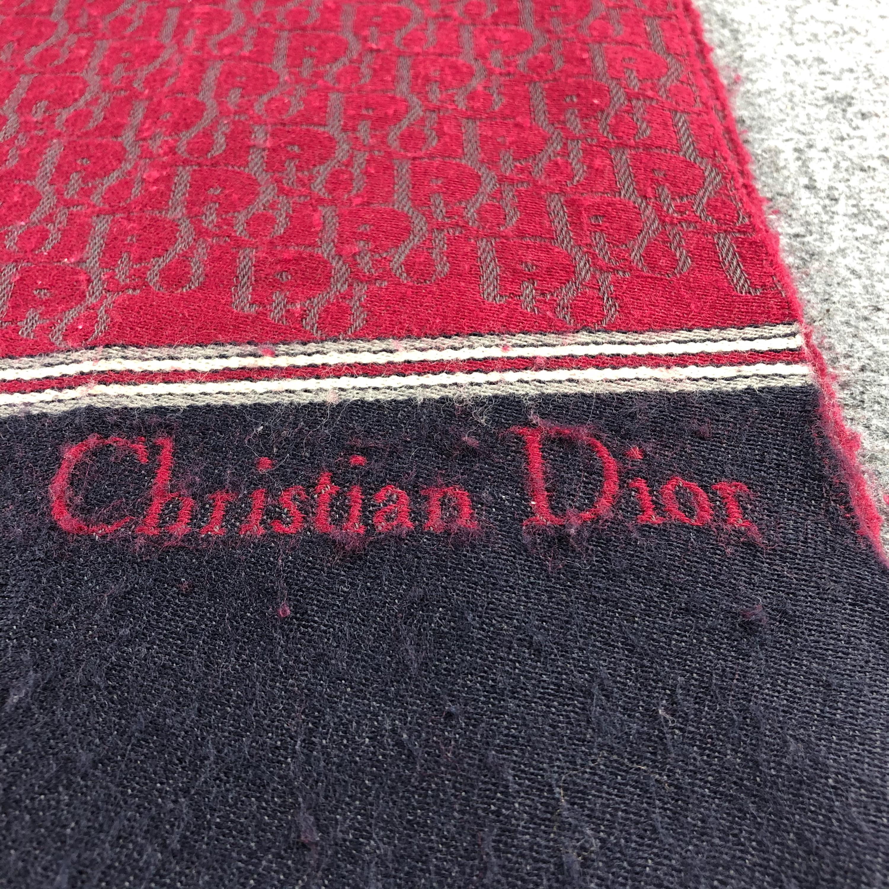 Christian Dior ロゴマフラー 赤黒 Vintage Christian Dior Oblique Scarf Burgundy & Navy Blue Wool