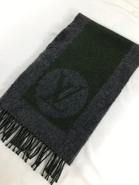 Vintage Louis Vuitton Green Wool Angora Scarf Authentic LV