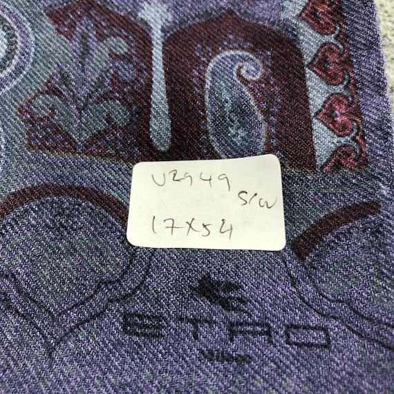 Vintage Etro Italy Wool Silk Scarf, Luxury Purple Blue Paisley