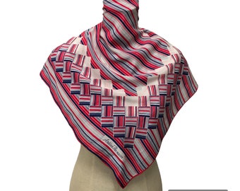 Vintage Atelier Parnasse Silk Scarf, Red White Blue Geometric