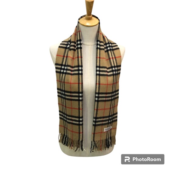 Vintage Burberrys Cashmere Scarf Classic Nova Check Beige Scarf
