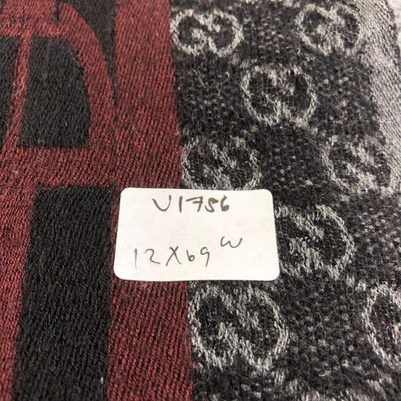 Vintage Gucci Scarf, Authentic GG Monogram 100% Wool Muffler, Made