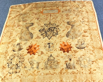 Vintage Trussardi Silk Scarf Omaggio a Leonardo Da Vinci Sketch Print Made in Italy Luxury Designer Hand Rolled Scarf Square 35x34