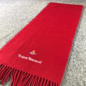 小物 Vivienne Westwood 90s Pattern Muffler Vintage Vivienne Westwood Scarf, Made in Italy, Red Wool Fringed