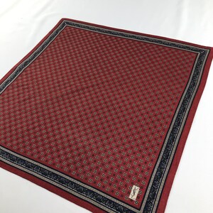 Vintage YSL Handkerchief, Yves Saint Laurent Red Square Pocket Square, Designer Neck Scarf, Geometric Pattern Paisley Border, 18.5 Inch