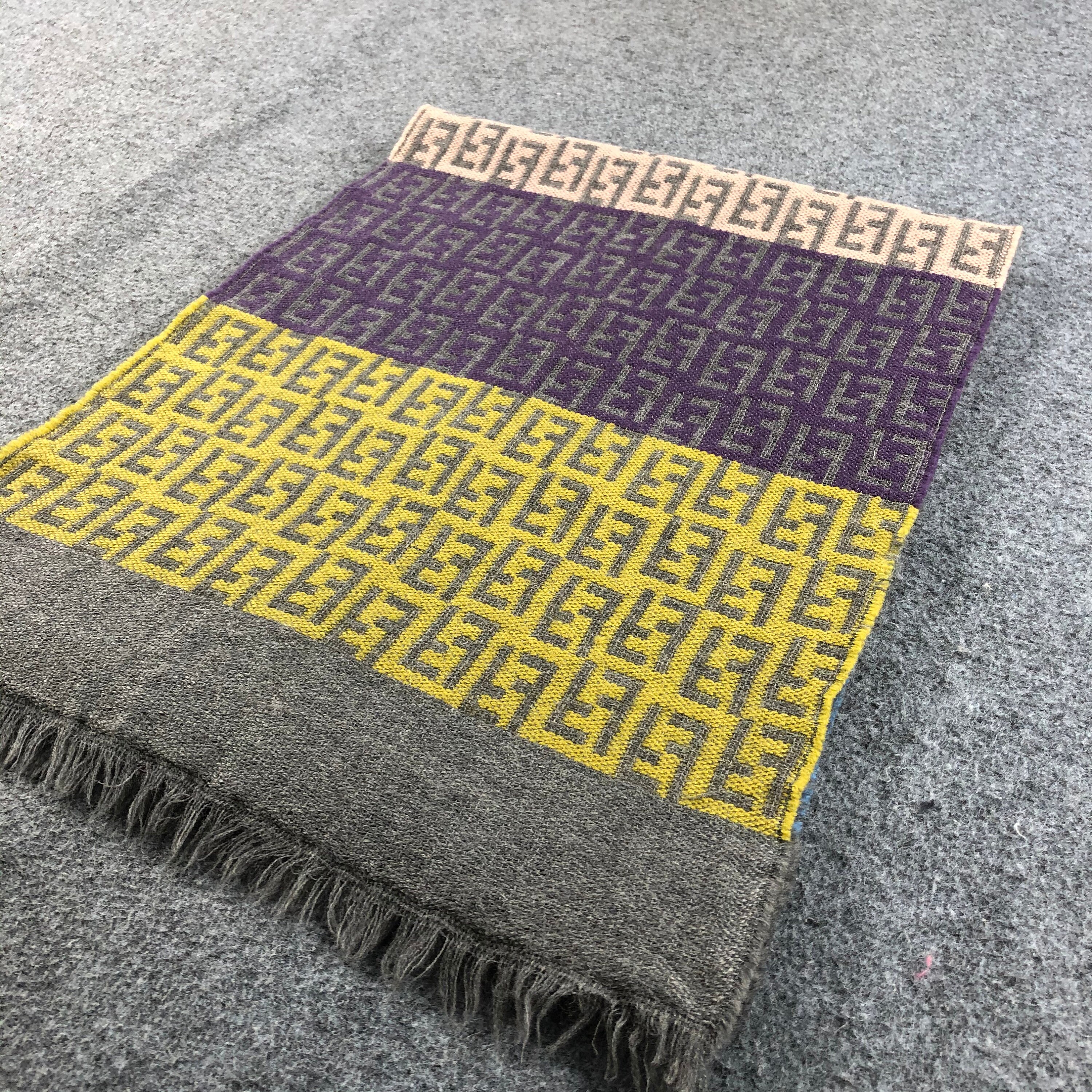 Vintage Fendi Scarf, Multi Color Zucca Monogram Wool Scarf