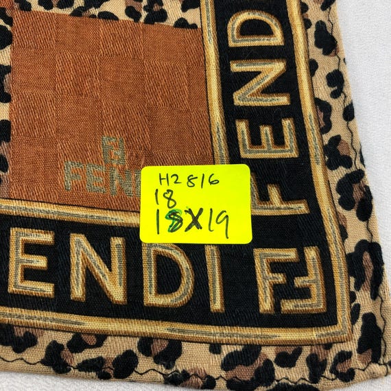 Vintage Fendi Handkerchief, Brown Checkerboard Leopard Print
