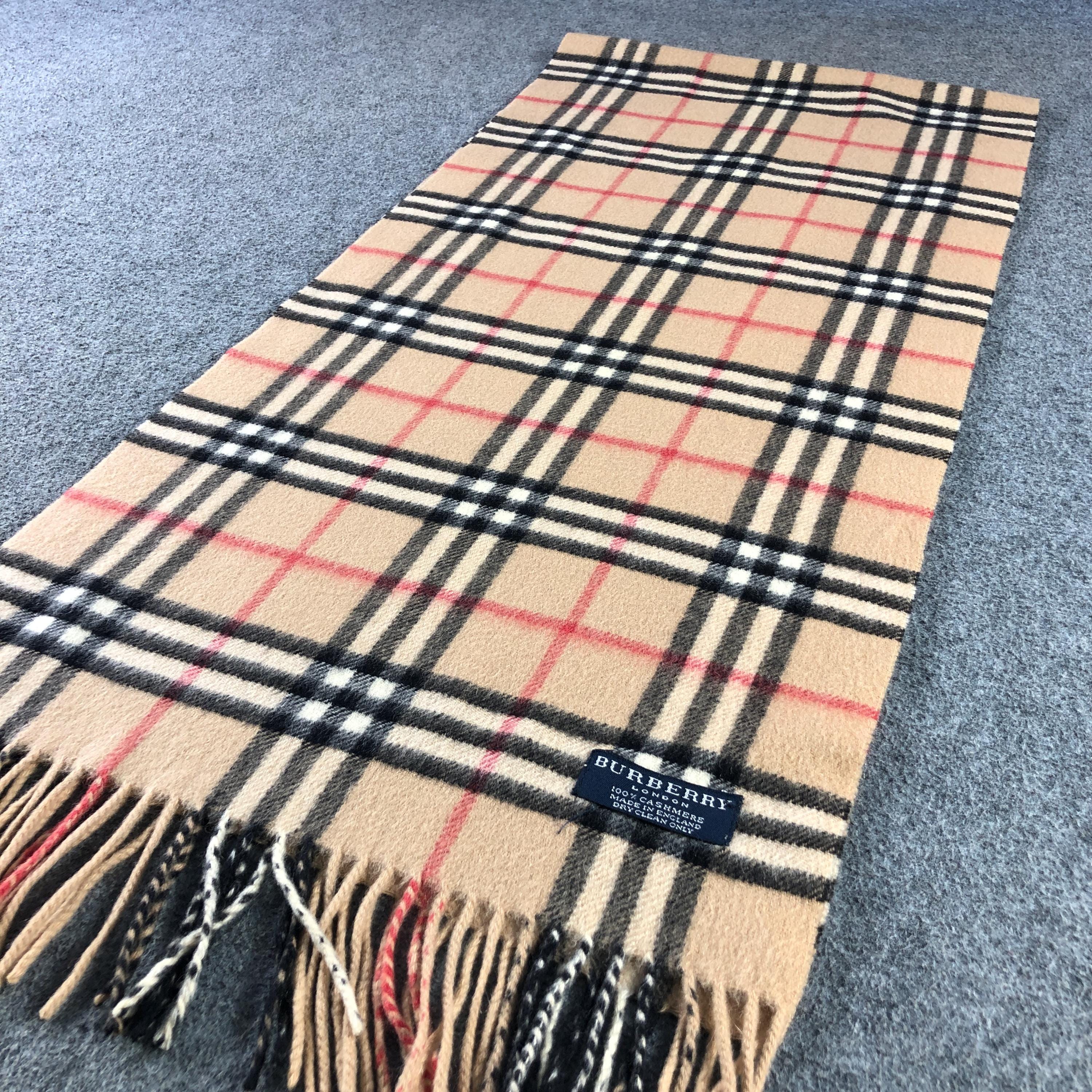 Vintage Burberry Cashmere Scarf, Classic Beige Nova Check