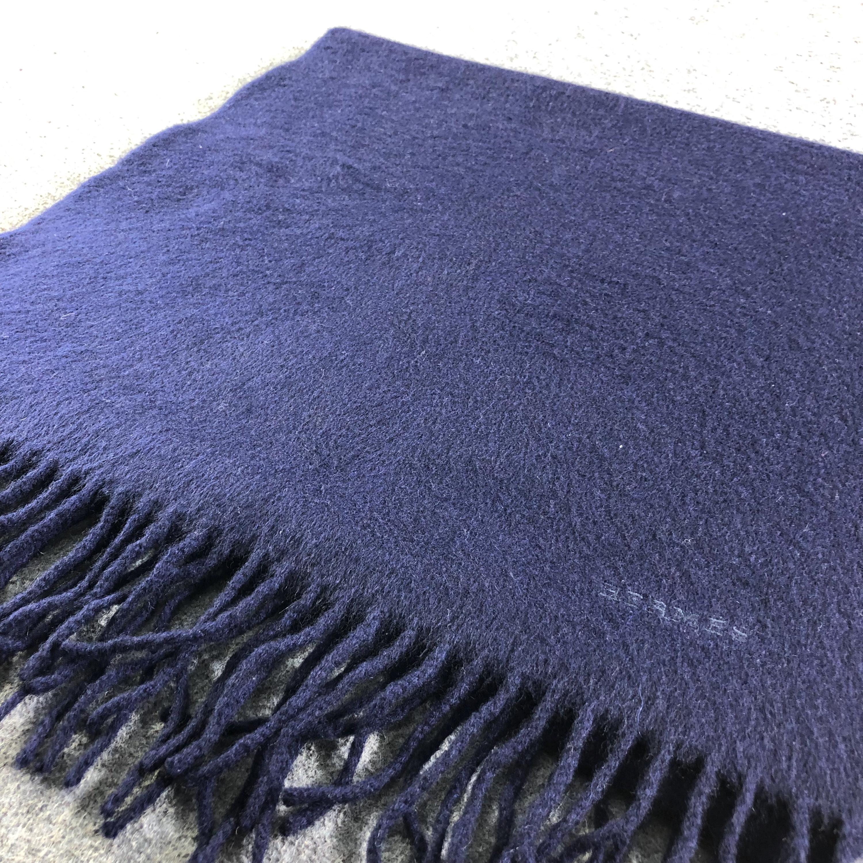 Vintage Hermes Paris Navy Blue Cashmere Scarf, 100% Cashmere Made