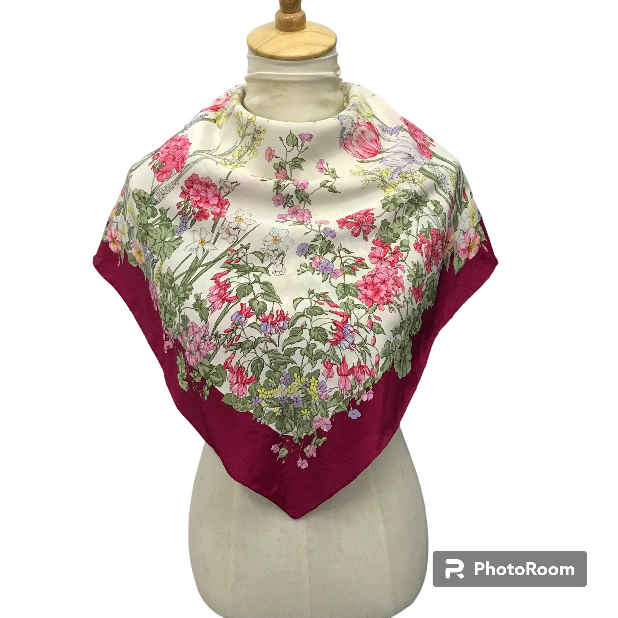 Foulard En Soie Vintage SERICA LARIANA 76x76 Cm Fond Ivoire - Fabriqué à Côme