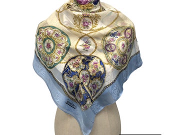 Foulard Carré En Soie Vintage Signé Lasserre - Motif Royal, Multicouleur, Occasion