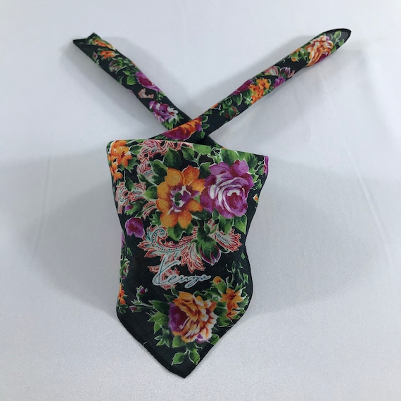 Kenzo Neckerchief Kenzo Silk Scarves Luxury Facemask Pocket Square Floral Handkerchief Vintage Handkerchief