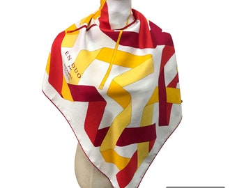 Vintage Hermes En Duo by Cyrille Diatkine Silk Scarf, Authentic Hermes Paris Square Carré, Red Yellow White Neck Scarf, Hand Rolled Hem