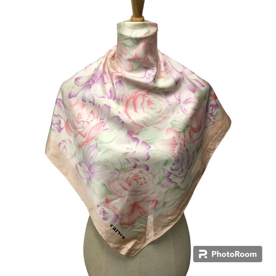 Foulard Carré Vintage Carven En Soie 100% - Multicolore, Motif Géométrique, Occasion Bon état