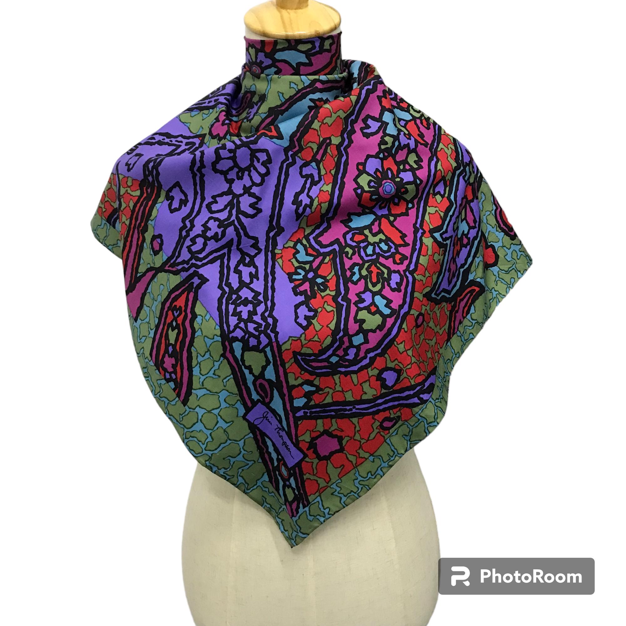 Vintage Jim Thompson Thai Silk Scarf Large Square Paisley Floral