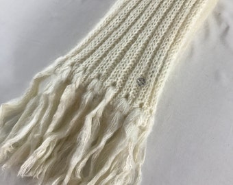 Bufanda vintage de mohair y seda de GUCCI, bufanda de invierno de punto acanalado color crema, bufanda larga de punto grueso auténtica de diseñador de lujo hecha en Italia