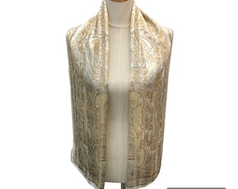 Vintage DVF Diane von Furstenberg Silk Scarf, Tan Gold Paisley Pattern, Designer Neck Scarf, Made in Japan Silk, Elegant Neutral Accessory