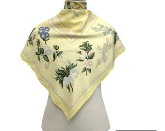 Vintage Authentic Hermes Paris Quai aux Fleurs Silk Scarf, Yellow Floral Horse Carriage Print, Hand Rolled Hem, Designer Fashion Accessory