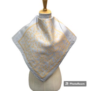 Vintage Thai Silk Scarf, Elephant Print, Hand Rolled Hem, Blue Gold Square Shawl, Animal Pattern Clothing Outfit Garment Attire Fabric Wear