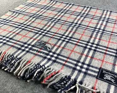 Vintage Burberrys Wool Blanket Scarf, Grey Nova Check Plaid Shawl