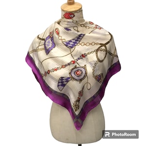 Vintage Louis Feraud Scarf, Twill Silk Scarf, Vintage Silk Muffler, Vintage Neck Scarf, Vintage Neck Accessories, Vintage Italian Scarf,