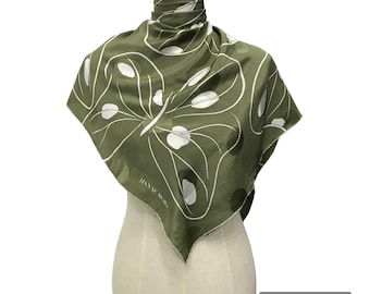 Vintage Givenchy Silk Scarf, Dark Green Plaid Baroque Print, Large