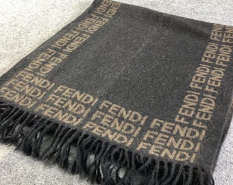 Vintage Fendi Scarf Brown Zucca Monogram 100% Wool, Authentic Made