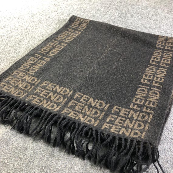 Vintage Fendi Scarf Brown Zucca Monogram 100% Wool, Authentic Made