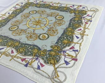Vintage Celine Paris Cotton Handkerchief, Nautical Ship  display picture 2