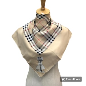 Burberry’s Vintage Plaid Lightweight Square Scarf Bandana Hair Bow Bag Accessory Vintage Burberry Handkerchief Blue Plaid Bandana Pocket  main image 3
