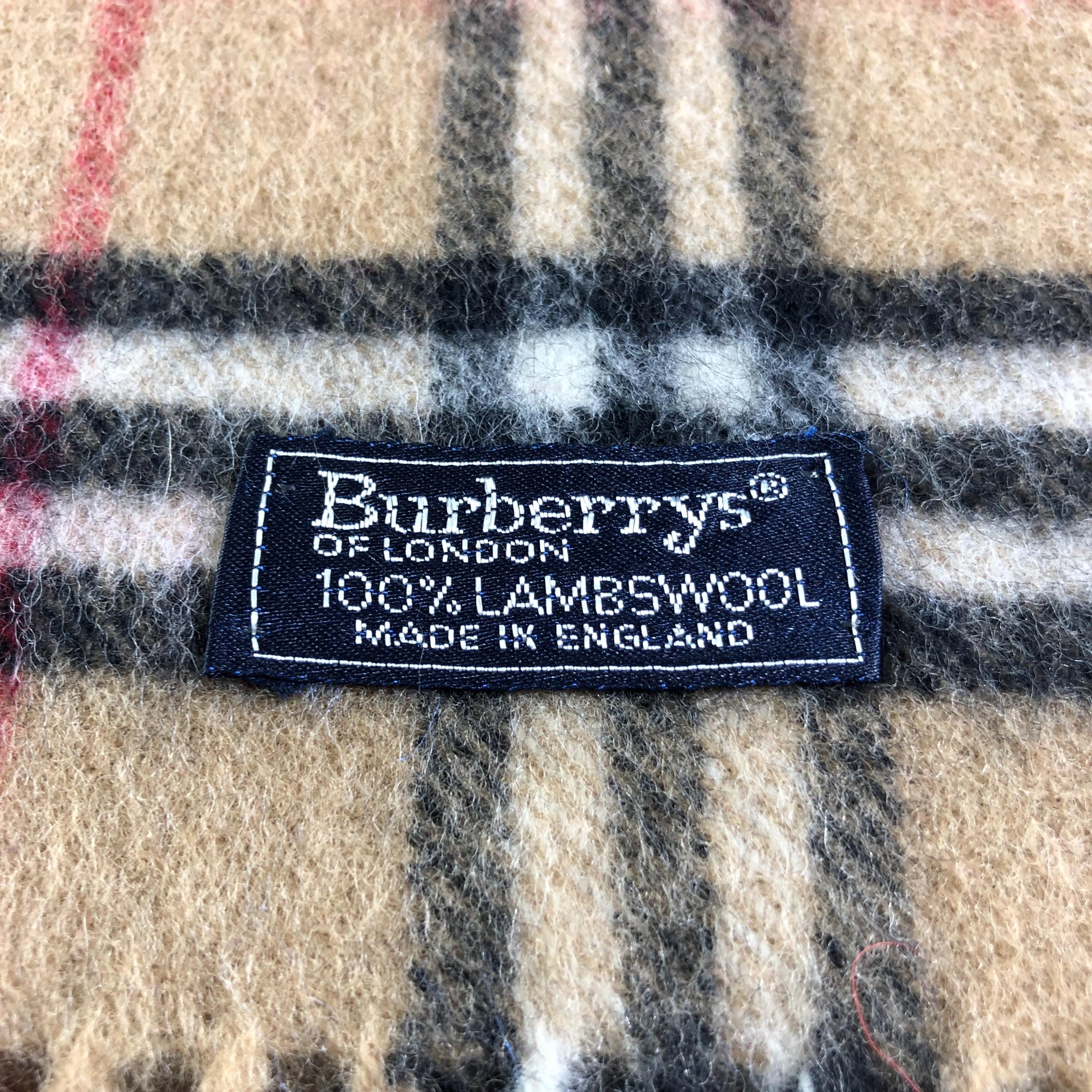 Burberrys 1995's Made in ENGLAND ハミルトン Vintage Burberrys of London Plaid Scarf, 100% Lambswool Made in