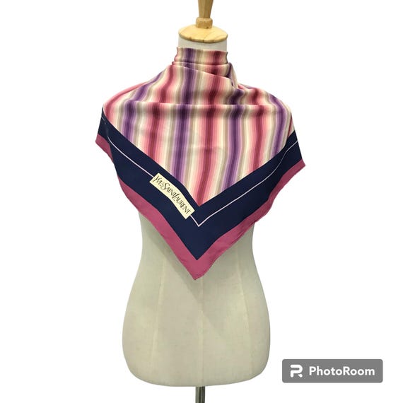 Yves Saint Laurent Striped Scarf in Pink, Purple, Rust, Teal, Black Vintage Yves Saint Laurent Silk Scarf - Pink & Purple  main image 2