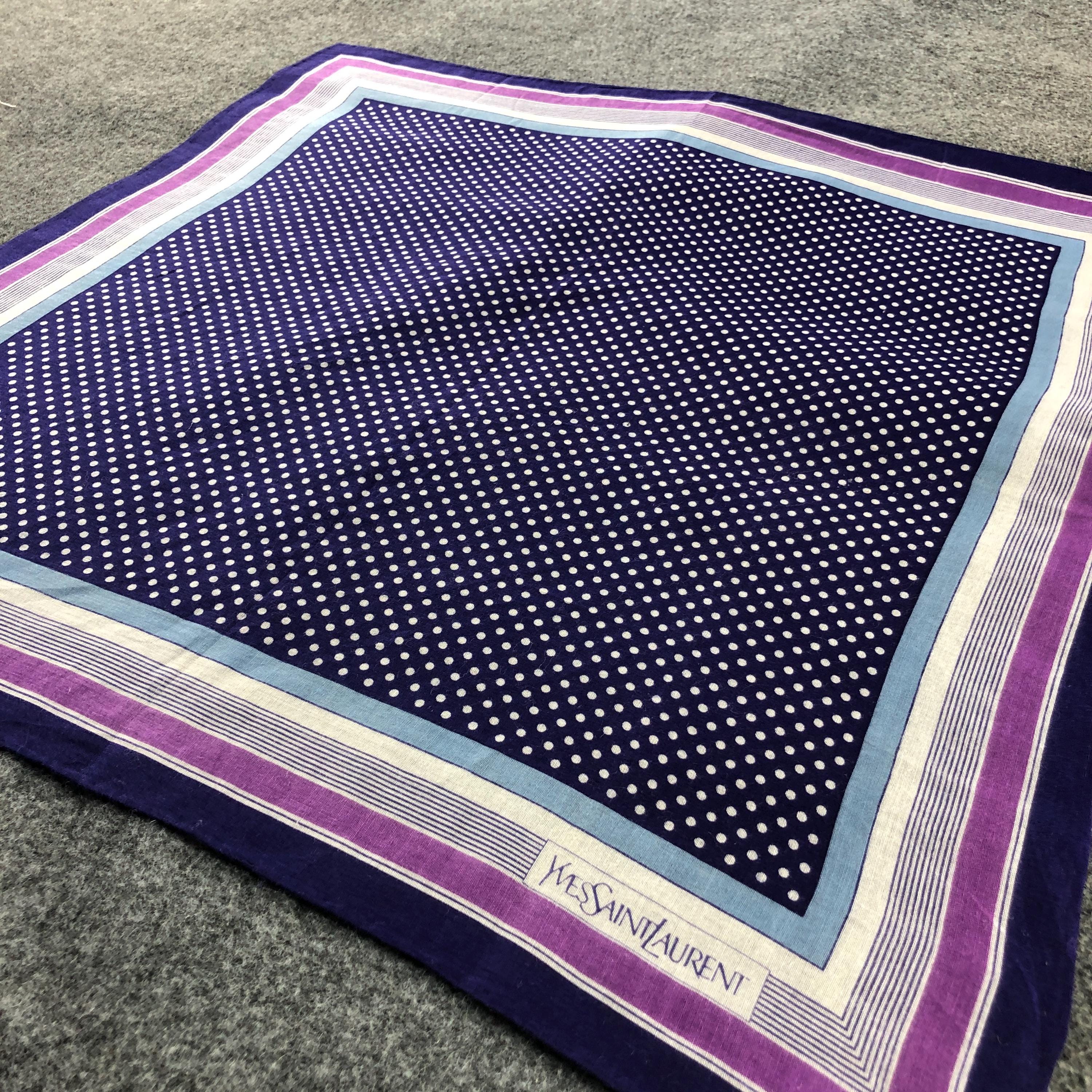 Vintage Yves Saint Laurent Scarf, Purple Polka Dot Cotton Bandana