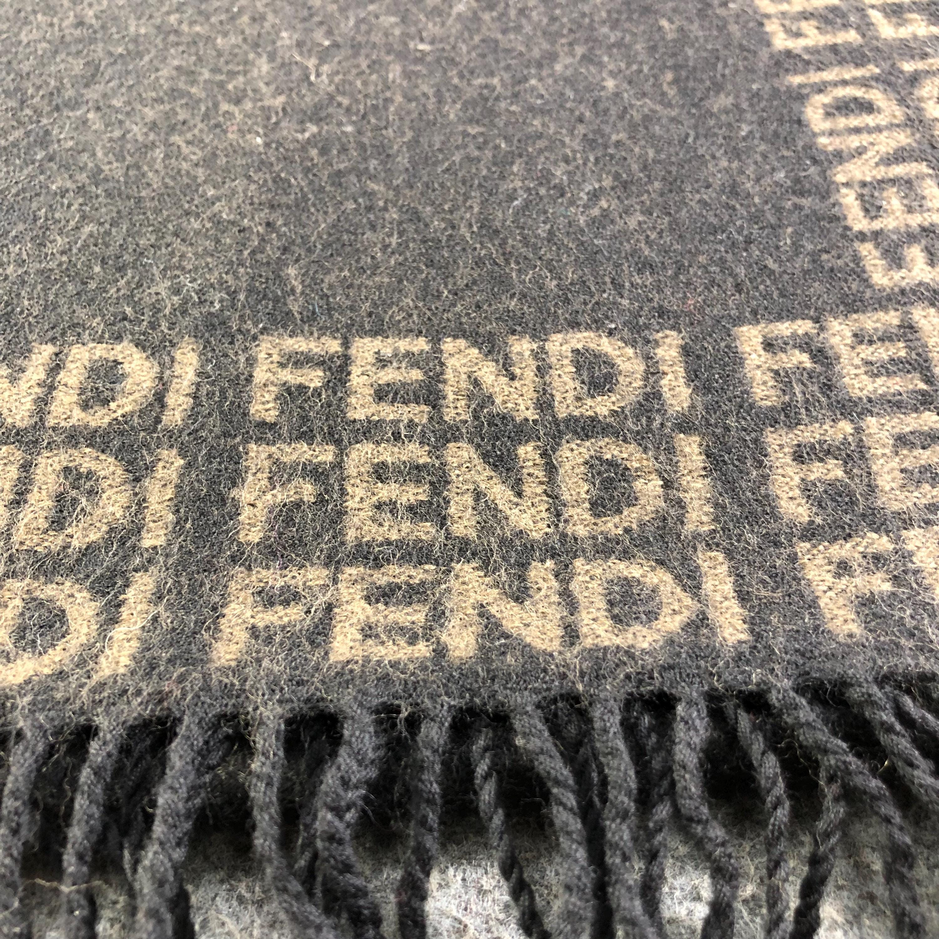 Vintage Fendi Scarf Brown Zucca Monogram 100% Wool, Authentic Made