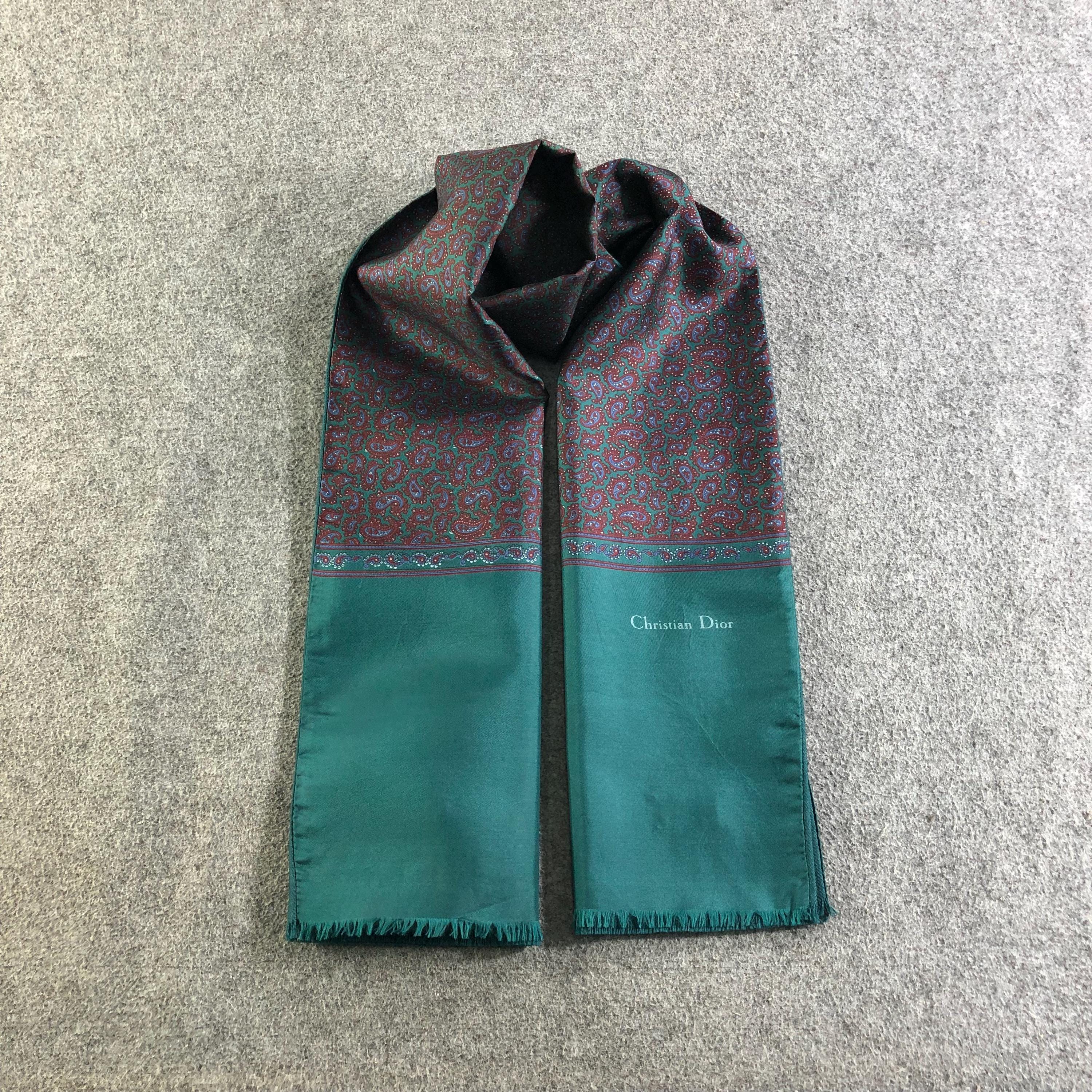 Vintage Christian Dior Scarf Silk Wool Double Sided Teal Green