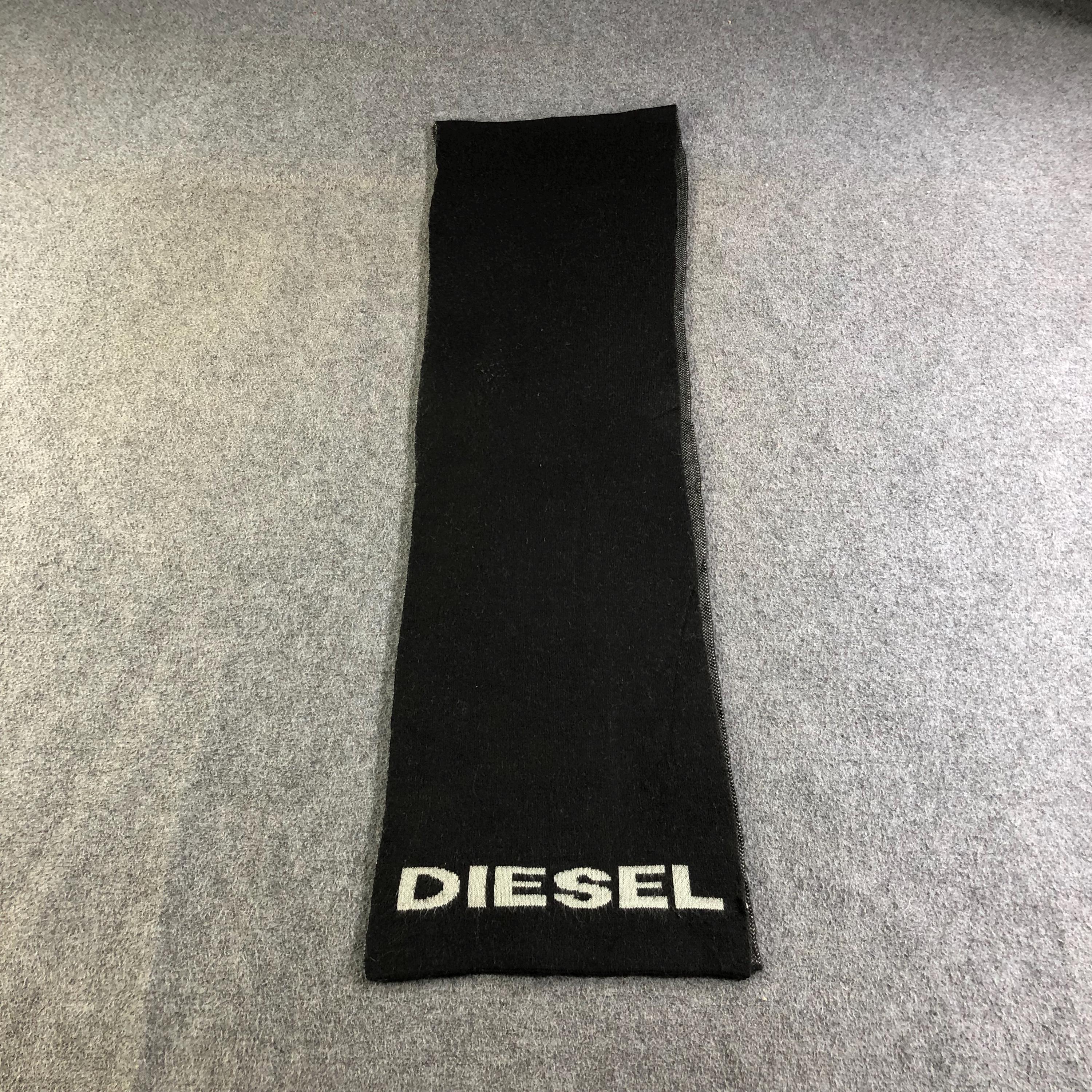Vintage Diesel Only the Brave Mohawk Logo Knit Scarf, Black 