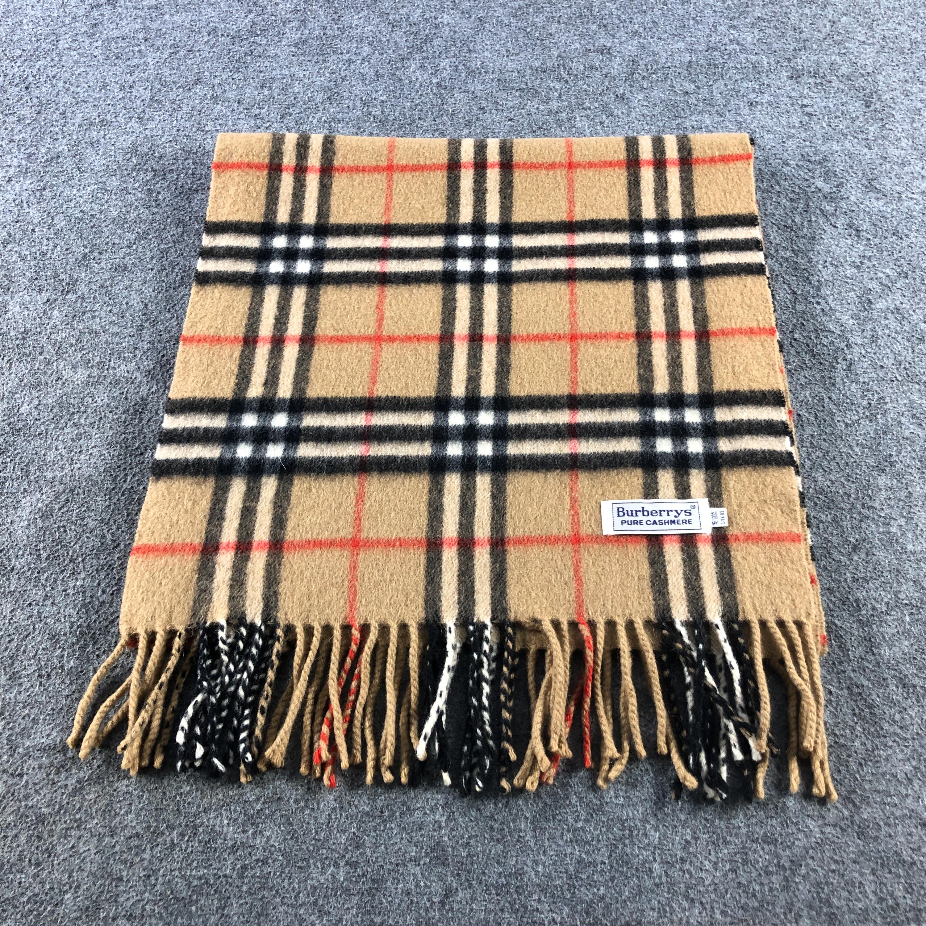 Vintage Burberrys Cashmere Scarf Classic Nova Check Beige Scarf