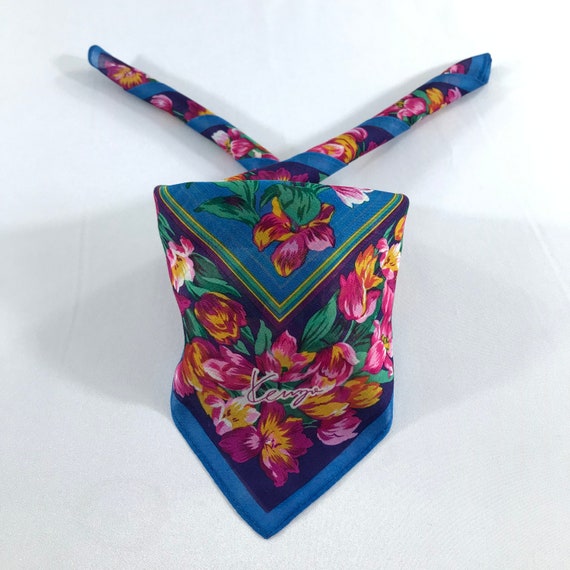 Kenzo Neckerchief Kenzo Silk Scarves Luxury Facemask Pocket Square Floral Handkerchief Vintage Handkerchief